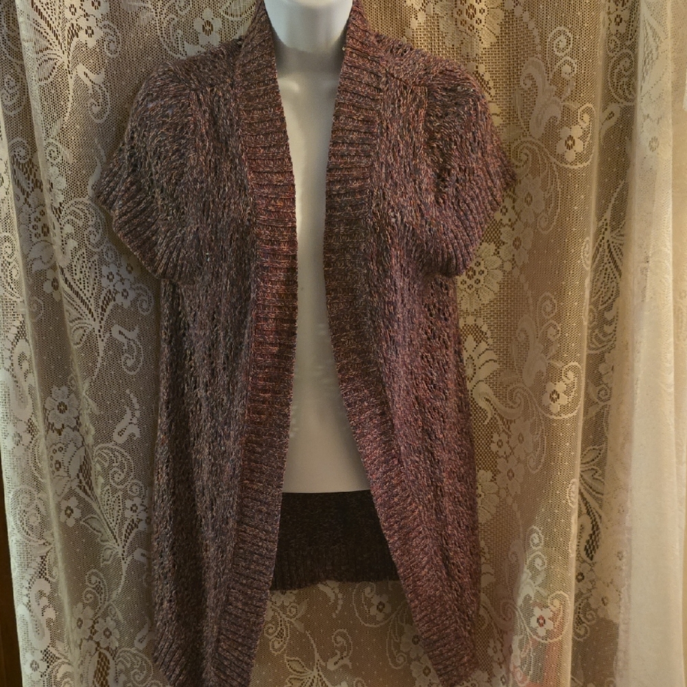 New Dressbarn Women's M Marled‎ Open-Front Weave Brown Rust Gray Cardigan